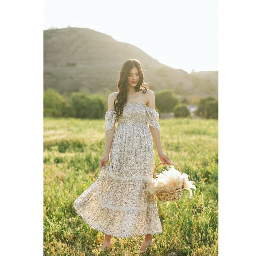 NEW Ditsy Floral Smock Square Neck Boho Maxi Dress - Picture 7 of 13